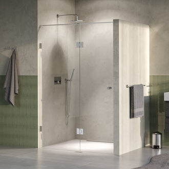 Brauer Void Carving Nisdeur - 2-delig - 130x200cm - 60cm draaideur aan glas - glascoating - omkeerbaar - helder glas - Geborsteld RVS PVD GS-VOCN3H6070200NG RVS geborsteld