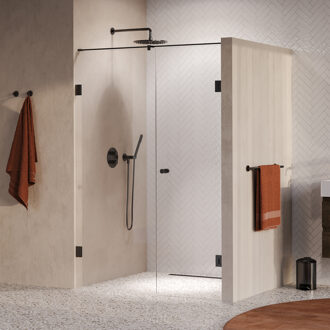 Brauer Void Carving Nisdeur - 2-delig - 130x200cm - 60cm draaideur aan muur - glascoating - omkeerbaar - helder glas - geborsteld gunmetal PVD GS-VOCN2H6070200GM Gunmetal geborsteld (antraciet)