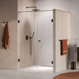 Brauer Void Carving Nisdeur - 2-delig - 140x200cm - 70cm draaideur aan muur - glascoating - omkeerbaar - helder glas - geborsteld gunmetal PVD GS-VOCN2H7070200GM Gunmetal geborsteld (antraciet)