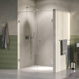 Brauer Void Carving Nisdeur - 2-delig - 140x200cm - 70cm draaideur aan muur - glascoating - omkeerbaar - helder glas - Geborsteld RVS PVD GS-VOCN2H7070200NG RVS geborsteld