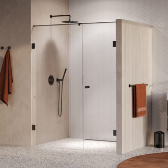 Brauer Void Carving Nisdeur - 2-delig - 160x200cm - 70cm draaideur aan muur - glascoating - omkeerbaar - helder glas - geborsteld gunmetal PVD GS-VOCN2H7090200GM Gunmetal geborsteld (antraciet)