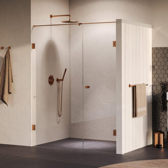 Brauer Void Carving Nisdeur - 2-delig - 160x200cm - 70cm draaideur aan muur - glascoating - omkeerbaar - helder glas - geborsteld koper PVD GS-VOCN2H7090200GK Koper geborsteld