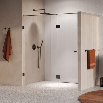 Brauer Void Carving Nisdeur - 2-delig - 170x200cm - 70cm draaideur aan glas - glascoating - omkeerbaar - helder glas - geborsteld gunmetal PVD GS-VOCN3H70100200GM Gunmetal geborsteld (antraciet)