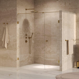 Brauer Void Carving Nisdeur - 2-delig - 170x200cm - 70cm draaideur aan muur - glascoating - omkeerbaar - helder glas - geborsteld goud PVD GS-VOCN2H70100200GG Goud geborsteld