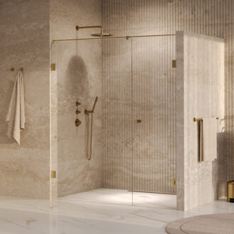 Brauer Void Carving Nisdeur - 2-delig - 170x200cm - 70cm draaideur aan muur - glascoating - omkeerbaar - helder glas - geborsteld goud PVD GS-VOCN2H70100200GG Goud geborsteld