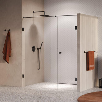 Brauer Void Carving Nisdeur - 2-delig - 170x200cm - 70cm draaideur aan muur - glascoating - omkeerbaar - helder glas - geborsteld gunmetal PVD GS-VOCN2H70100200GM Gunmetal geborsteld (antraciet)