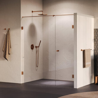 Brauer Void Carving Nisdeur - 2-delig - 170x200cm - 70cm draaideur aan muur - glascoating - omkeerbaar - helder glas - geborsteld koper PVD GS-VOCN2H70100200GK Koper geborsteld