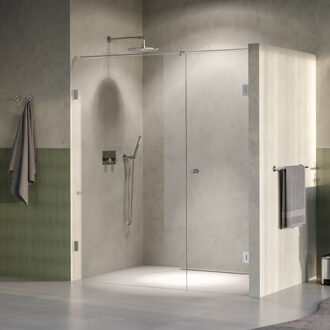 Brauer Void Carving Nisdeur - 2-delig - 170x200cm - 70cm draaideur aan muur - glascoating - omkeerbaar - helder glas - Geborsteld RVS PVD GS-VOCN2H70100200NG RVS geborsteld