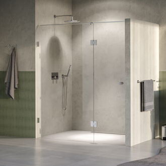 Brauer Void Carving Nisdeur - 2-delig - 180x200cm - 70cm draaideur aan glas - glascoating - omkeerbaar - helder glas - Geborsteld RVS PVD GS-VOCN3H70110200NG RVS geborsteld