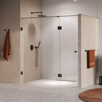 Brauer Void Carving Nisdeur - 2-delig - 200x200cm - 70cm draaideur aan glas - glascoating - omkeerbaar - helder glas - geborsteld gunmetal PVD GS-VOCN3H70130200GM Gunmetal geborsteld (antraciet)