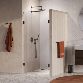 Brauer Void Carving Nisdeur - 2-delig - 90x200cm - 60cm draaideur aan muur - glascoating - omkeerbaar - helder glas - geborsteld gunmetal PVD GS-VOCN2H6030200GM Gunmetal geborsteld (antraciet)