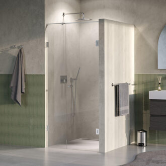 Brauer Void Carving Nisdeur - 2-delig - 90x200cm - 60cm draaideur aan muur - glascoating - omkeerbaar - helder glas - Geborsteld RVS PVD GS-VOCN2H6030200NG RVS geborsteld