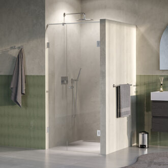 Brauer Void Carving Nisdeur - 2-delig - 90x200cm - 60cm draaideur aan muur - glascoating - omkeerbaar - helder glas - Geborsteld RVS PVD GS-VOCN2H6030200NG RVS geborsteld