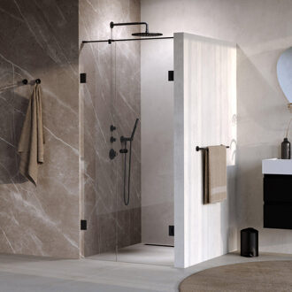 Brauer Void Carving nisdeur 2-delig helder glas 100x200 omkeerbaar met draaideur 60 aan muur incl. glascoating mat zwart