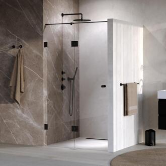 Brauer Void - Carving Nisdeur - 2-Delig - Helder Glas - 110 x 200 cm - Omkeerbaar - met Draaideur 60 cm - Aan Glas - incl. Glascoating - Mat Zwart