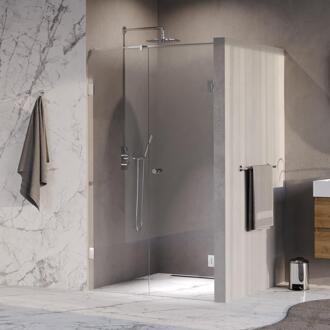 Brauer Void - Carving Nisdeur - 2-Delig - Helder Glas - 110 x 200 cm - Omkeerbaar - met Draaideur 60 cm - Aan Muur - incl. Glascoating - Chroom