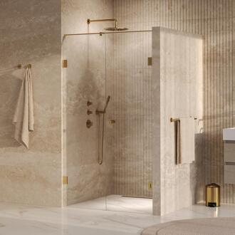 Brauer Void - Carving Nisdeur - 2-Delig - Helder Glas - 110 x 200 cm - Omkeerbaar - met Draaideur 60 cm - Aan Muur - incl. Glascoating - PVD Goud Geborsteld