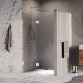 Brauer Void Carving nisdeur 2-delig helder glas 110x200 omkeerbaar met draaideur 60 aan glas incl. glascoating chroom