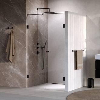 Brauer Void Carving nisdeur 2-delig helder glas 110x200 omkeerbaar met draaideur 60 aan muur incl. glascoating mat zwart