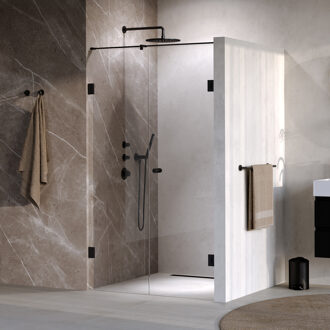 Brauer Void Carving nisdeur 2-delig helder glas 110x200 omkeerbaar met draaideur 60 aan muur incl. glascoating mat zwart