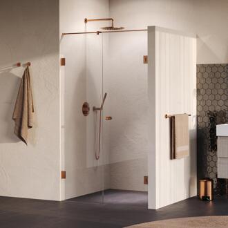 Brauer Void - Carving Nisdeur - 2-Delig - Helder Glas - 120 x 200 cm - Omkeerbaar - met Draaideur 60 cm - Aan Muur - incl. Glascoating - PVD Koper Geborsteld