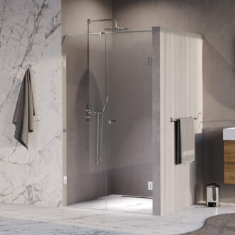 Brauer Void Carving nisdeur 2-delig helder glas 120x200 omkeerbaar met draaideur 60 aan muur incl. glascoating chroom