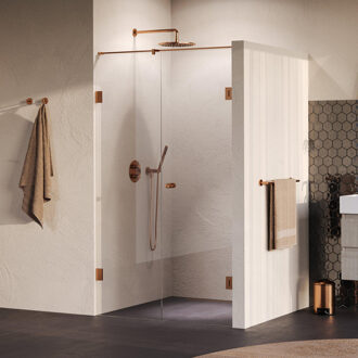 Brauer Void Carving nisdeur 2-delig helder glas 120x200 omkeerbaar met draaideur 60 aan muur incl. glascoating PVD koper geborsteld