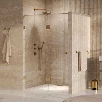 Brauer Void - Carving Nisdeur - 2-Delig - Helder Glas - 130 x 200 cm - Omkeerbaar - met Draaideur 60 cm - Aan Glas - incl. Glascoating - PVD Goud Geborsteld