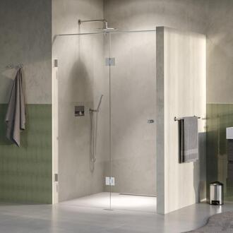 Brauer Void - Carving Nisdeur - 2-Delig - Helder Glas - 130 x 200 cm - Omkeerbaar - met Draaideur 60 cm - Aan Glas - incl. Glascoating - PVD RVS-Kleurig Geborsteld