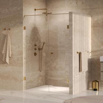 Brauer Void - Carving Nisdeur - 2-Delig - Helder Glas - 130 x 200 cm - Omkeerbaar - met Draaideur 60 cm - Aan Muur - incl. Glascoating - PVD Goud Geborsteld