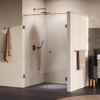 Brauer Void - Carving Nisdeur - 2-Delig - Helder Glas - 130 x 200 cm - Omkeerbaar - met Draaideur 60 cm - Aan Muur - incl. Glascoating - PVD Koper Geborsteld