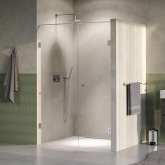 Brauer Void - Carving Nisdeur - 2-Delig - Helder Glas - 130 x 200 cm - Omkeerbaar - met Draaideur 60 cm - Aan Muur - incl. Glascoating - PVD RVS-Kleurig Geborsteld