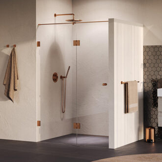 Brauer Void Carving nisdeur 2-delig helder glas 130x200 omkeerbaar met draaideur 60 aan glas incl. glascoating PVD koper geborsteld