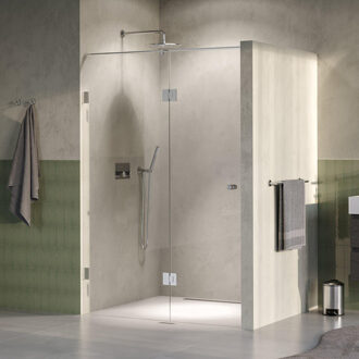 Brauer Void Carving nisdeur 2-delig helder glas 130x200 omkeerbaar met draaideur 60 aan glas incl. glascoating PVD RVS-kleurig geborsteld