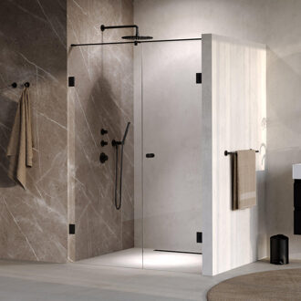 Brauer Void Carving nisdeur 2-delig helder glas 130x200 omkeerbaar met draaideur 60 aan muur incl. glascoating mat zwart