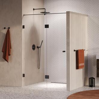 Brauer Void - Carving Nisdeur - 2-Delig - Helder Glas - 140 x 200 cm - Omkeerbaar - met Draaideur 70 cm - Aan Glas - incl. Glascoating - PVD Gunmetal Geborsteld