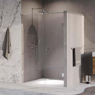 Brauer Void - Carving Nisdeur - 2-Delig - Helder Glas - 140 x 200 cm - Omkeerbaar - met Draaideur 70 cm - Aan Muur - incl. Glascoating - Chroom