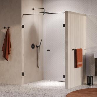 Brauer Void - Carving Nisdeur - 2-Delig - Helder Glas - 140 x 200 cm - Omkeerbaar - met Draaideur 70 cm - Aan Muur - incl. Glascoating - PVD Gunmetal Geborsteld