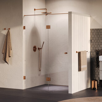 Brauer Void Carving nisdeur 2-delig helder glas 140x200 omkeerbaar met draaideur 70 aan glas incl. glascoating PVD koper geborsteld