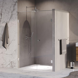 Brauer Void Carving nisdeur 2-delig helder glas 140x200 omkeerbaar met draaideur 70 aan muur incl. glascoating chroom