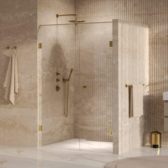 Brauer Void Carving nisdeur 2-delig helder glas 140x200 omkeerbaar met draaideur 70 aan muur incl. glascoating PVD goud geborsteld