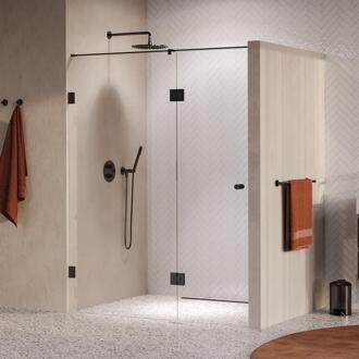 Brauer Void - Carving Nisdeur - 2-Delig - Helder Glas - 150 x 200 cm - Omkeerbaar - met Draaideur 70 cm - Aan Glas - incl. Glascoating - PVD Gunmetal Geborsteld