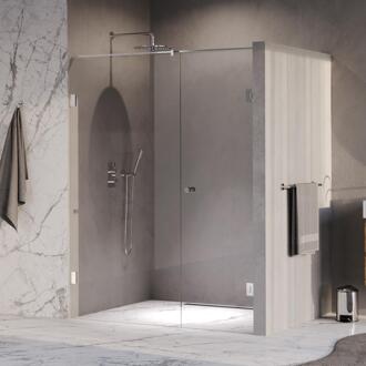 Brauer Void - Carving Nisdeur - 2-Delig - Helder Glas - 150 x 200 cm - Omkeerbaar - met Draaideur 70 cm - Aan Muur - incl. Glascoating - Chroom