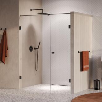 Brauer Void - Carving Nisdeur - 2-Delig - Helder Glas - 150 x 200 cm - Omkeerbaar - met Draaideur 70 cm - Aan Muur - incl. Glascoating - PVD Gunmetal Geborsteld