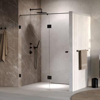 Brauer Void Carving nisdeur 2-delig helder glas 150x200 omkeerbaar met draaideur 70 aan glas incl. glascoating mat zwart