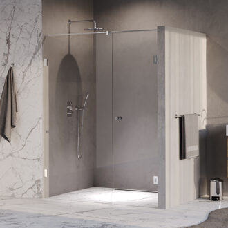 Brauer Void Carving nisdeur 2-delig helder glas 150x200 omkeerbaar met draaideur 70 aan muur incl. glascoating chroom