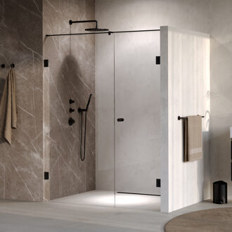 Brauer Void Carving nisdeur 2-delig helder glas 150x200 omkeerbaar met draaideur 70 aan muur incl. glascoating mat zwart