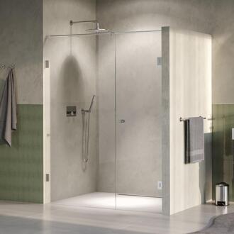 Brauer Void - Carving Nisdeur - 2-Delig - Helder Glas - 160 x 200 cm - Omkeerbaar - met Draaideur 70 cm - Aan Muur - incl. Glascoating - PVD RVS-Kleurig Geborsteld