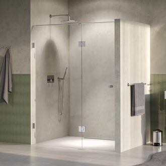 Brauer Void Carving nisdeur 2-delig helder glas 160x200 omkeerbaar met draaideur 70 aan glas incl. glascoating PVD RVS-kleurig geborsteld