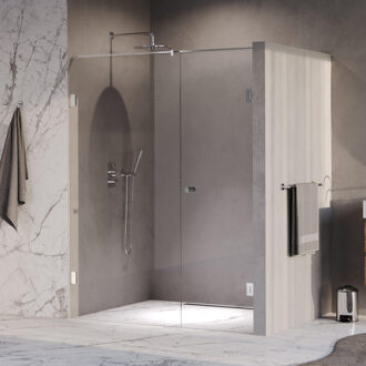 Brauer Void Carving nisdeur 2-delig helder glas 160x200 omkeerbaar met draaideur 70 aan muur incl. glascoating chroom